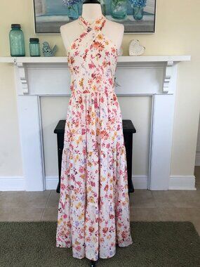 NWT Cotton Emporium Floral Halter Tiered Maxi Dress Size Medium USA